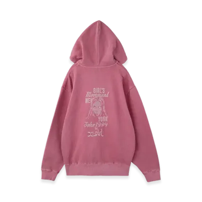 X-Girl Mix Logo & Face Faded Zip Up Sweat Hoodie "Pink"