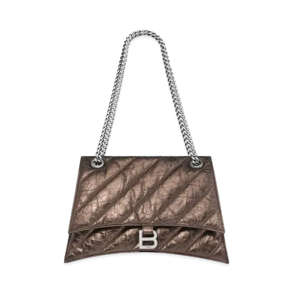 BALENCIAGA Crush Medium Chain Bag Metallic Quilt "Bronze"