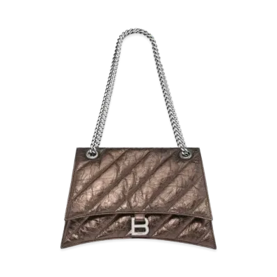 BALENCIAGA Crush Medium Chain Bag Metallic Quilt "Bronze"
