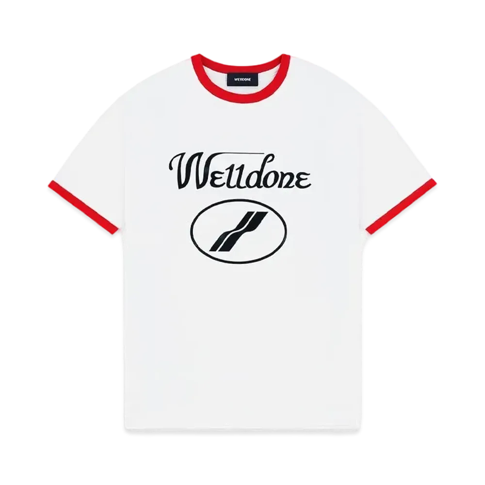 WE11DONE Cursive Logo Fitted Ringer T-shirt "Red"