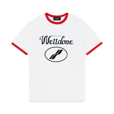 WE11DONE Cursive Logo Fitted Ringer T-shirt "Red"