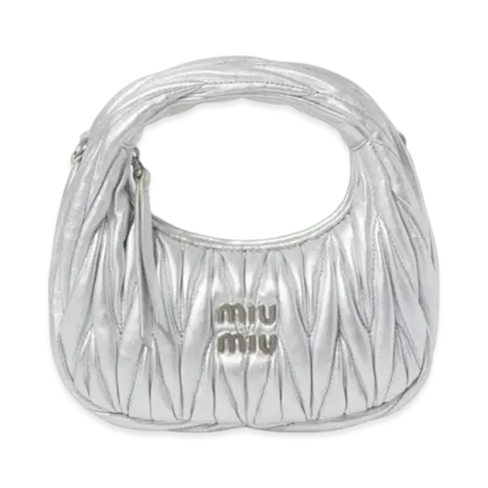 MIUMIU Wander Matelasse Nappa Leather Hobo Mini-Bag "Silver"