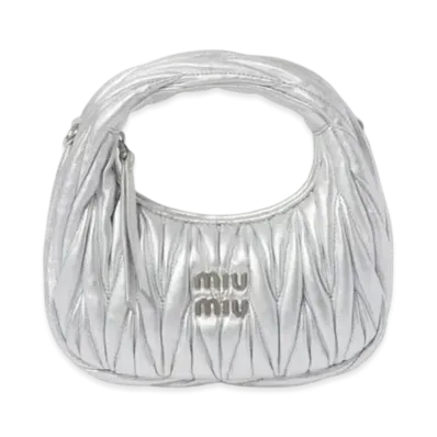 MIUMIU Wander Matelasse Nappa Leather Hobo Mini-Bag "Silver"