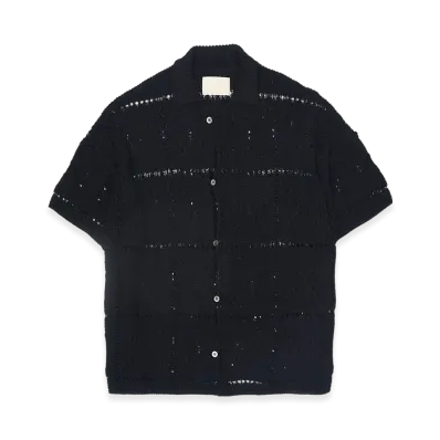 YOKE Cotton Crochet Knit Shirt "Black"