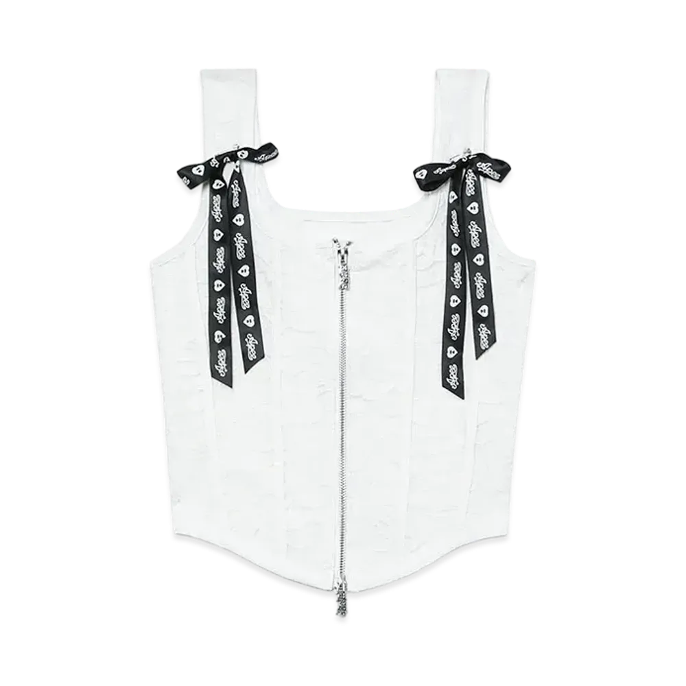 A BATHING APE Bow Detail Zip Up Lace Corset "White"
