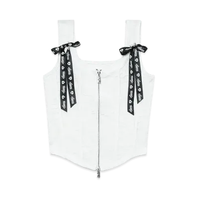 A BATHING APE Bow Detail Zip Up Lace Corset "White"