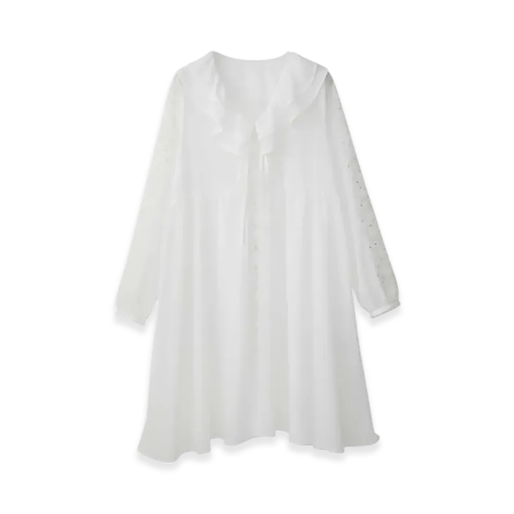 HYSTERIC GLAMOUR Snake Loop Embroidered Ruffle Dress "White"