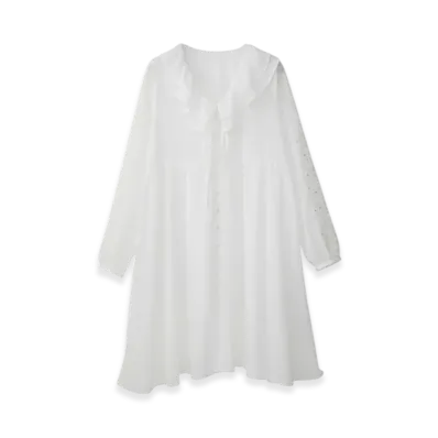 HYSTERIC GLAMOUR Snake Loop Embroidered Ruffle Dress "White"