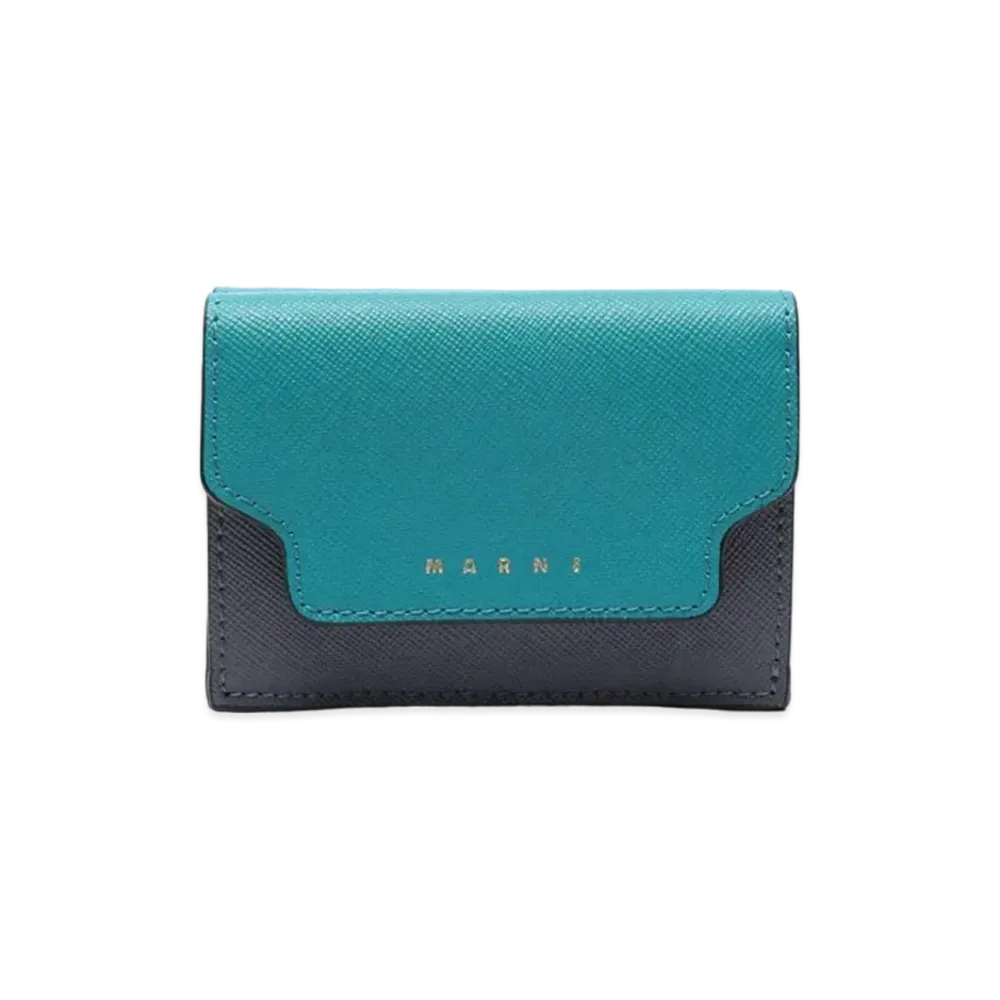 Marni Blue Grey And Red Tri-Fold Saffiano Wallet "Vivid Blue/Smoke/Deep Red"