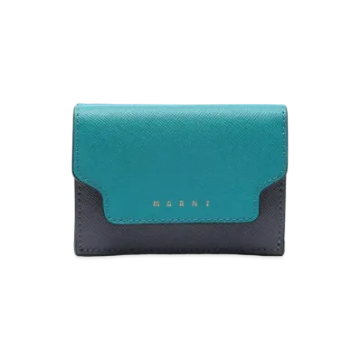 Marni Blue Grey And Red Tri-Fold Saffiano Wallet "Vivid Blue/Smoke/Deep Red"