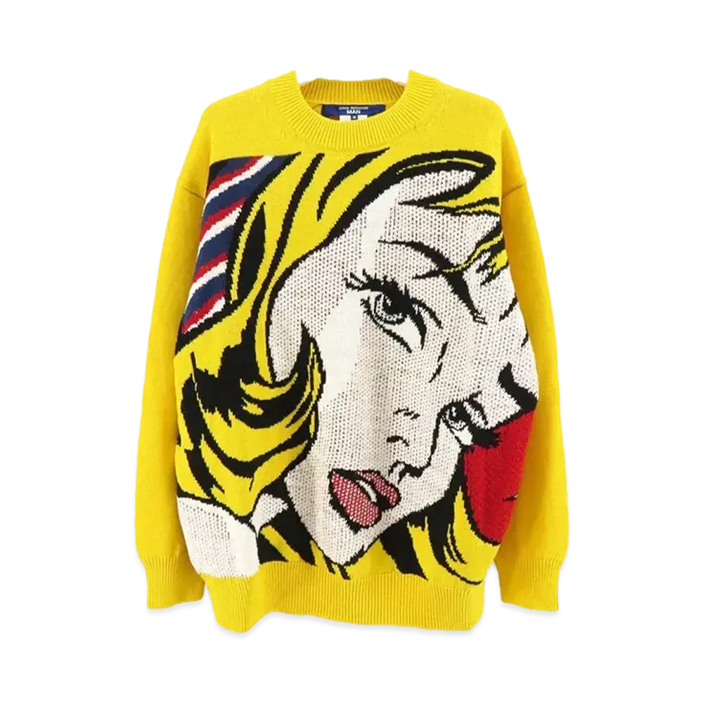 JUNYA WATANABE Multi Material Mix Kanoko x Intarsia Knit Pullover Roy Lichtenstein "Yellow"