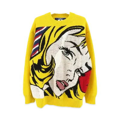 JUNYA WATANABE Multi Material Mix Kanoko x Intarsia Knit Pullover Roy Lichtenstein "Yellow"
