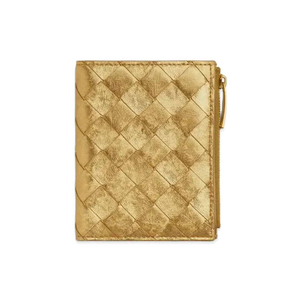 Bottega Veneta Intrecciato Small Bi-Fold Wallet "Gold"