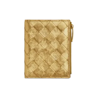 Bottega Veneta Intrecciato Small Bi-Fold Wallet "Gold"