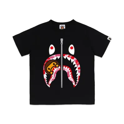 A BATHING APE Kids ABC Camo Milo Shark Tee "Black/Pink"