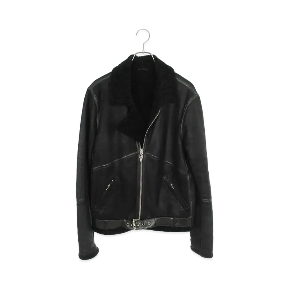Chrome Hearts Kodiak Bear Sherling Mouton Rider Slider Leather Jacket "Black/Silver"