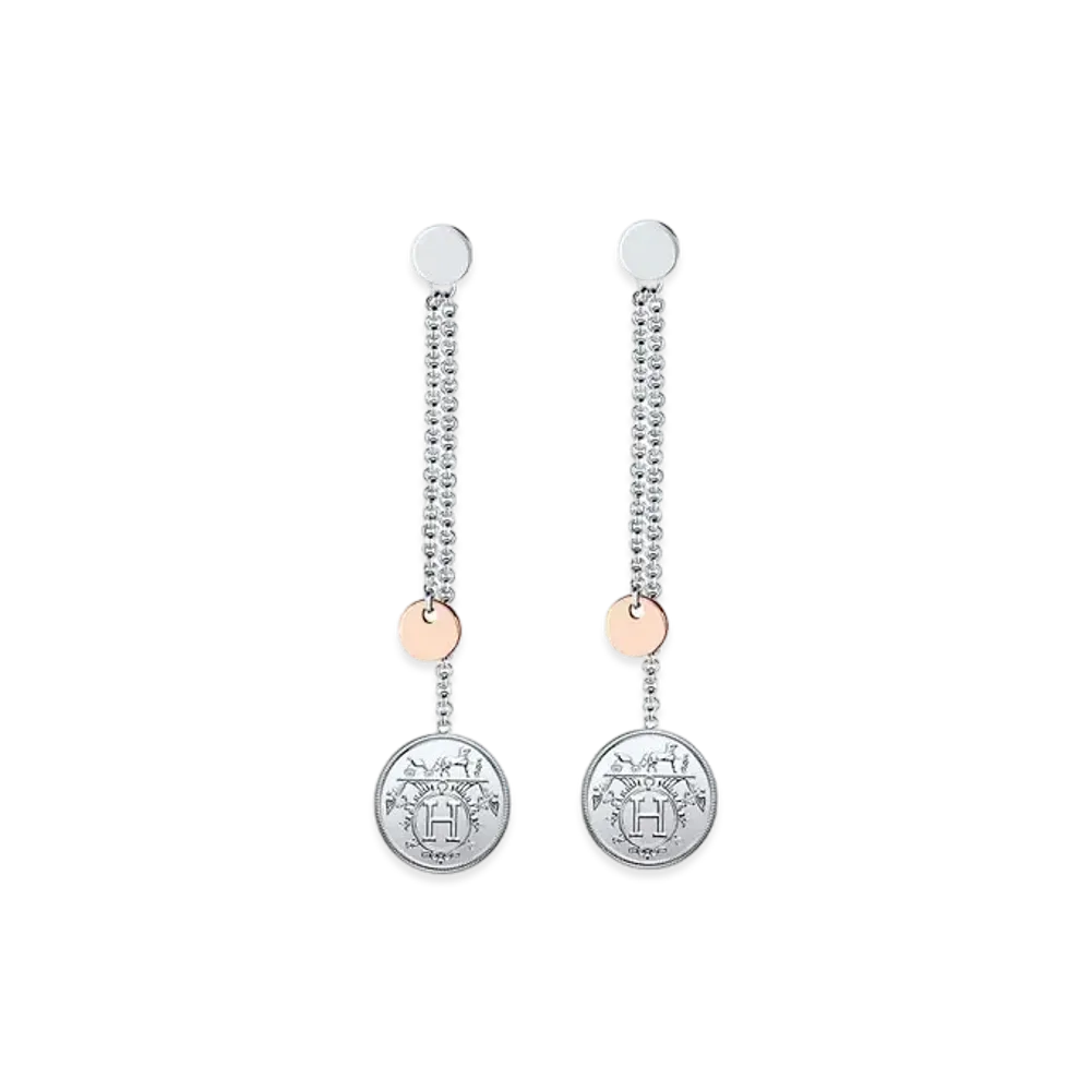 Hermes Hermes Ex-Libris Earrings PM "Silver/Pink Gold"