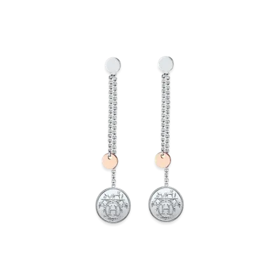 Hermes Hermes Ex-Libris Earrings PM "Silver/Pink Gold"