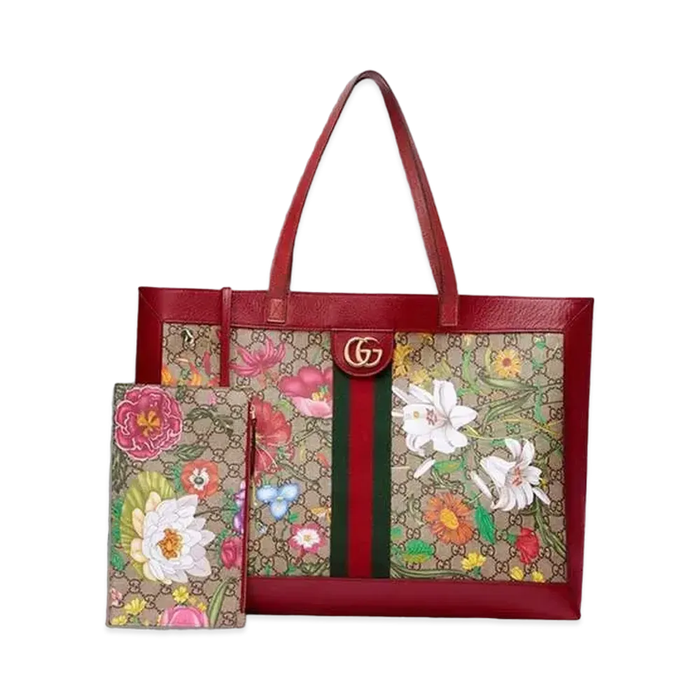 GUCCI Ophidia GG Flora Tote Bag "Red"
