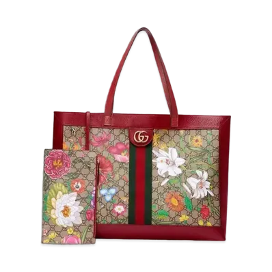 GUCCI Ophidia GG Flora Tote Bag "Red"