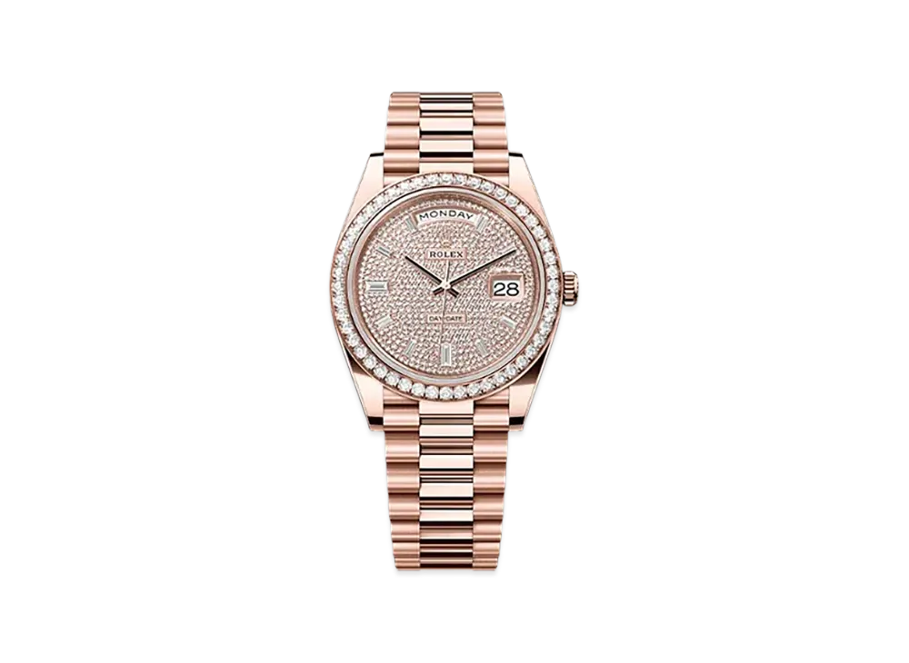 ROLEX Day-Date 40mm Everose Gold Diamond 228345RBR "Pave diamonds"