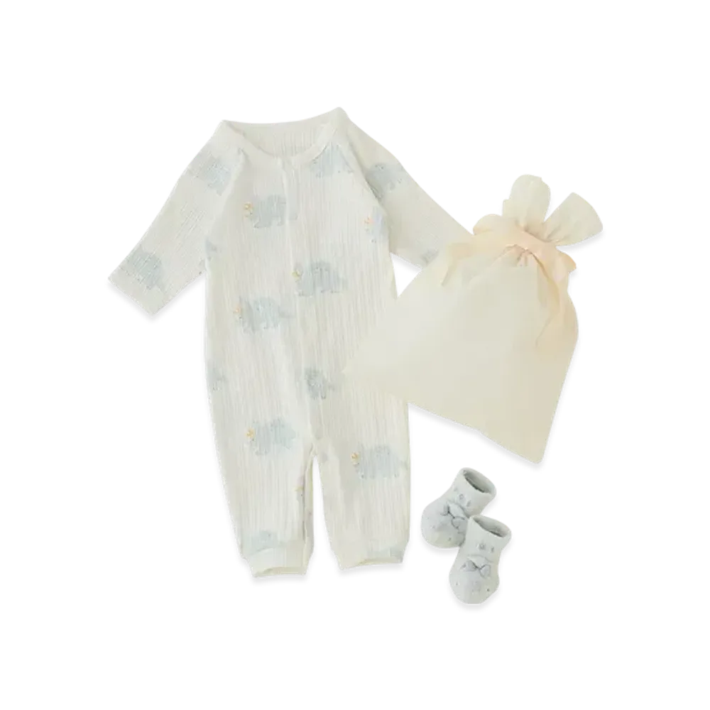 GELATO PIQUE Wrapped Baby Dinosaur Pattern 2Way Oar & Socks Set "Off White"