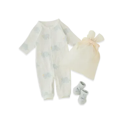 GELATO PIQUE Wrapped Baby Dinosaur Pattern 2Way Oar & Socks Set "Off White"