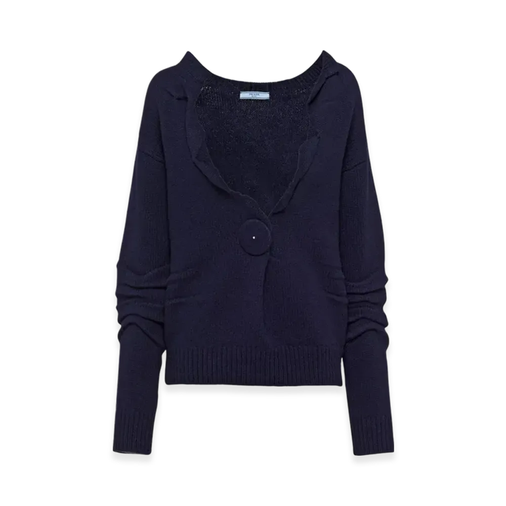 PRADA Women's Wool and Cashmere V-Neck Sweater "Navy"