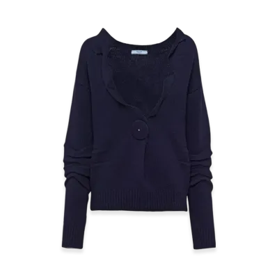 PRADA Women's Wool and Cashmere V-Neck Sweater "Navy"