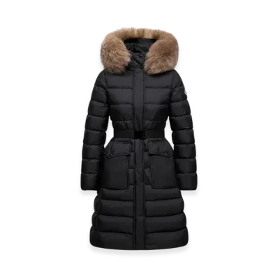 MONCLER Khloesse Hooded Shearling-Trimmed Long Down Jacket "Black"