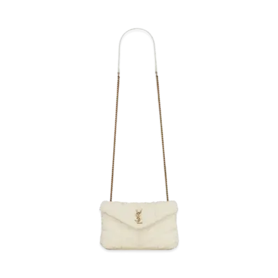 Saint Laurent Puffer Toy Bag In Quilted Boucle Tweed "Off White"