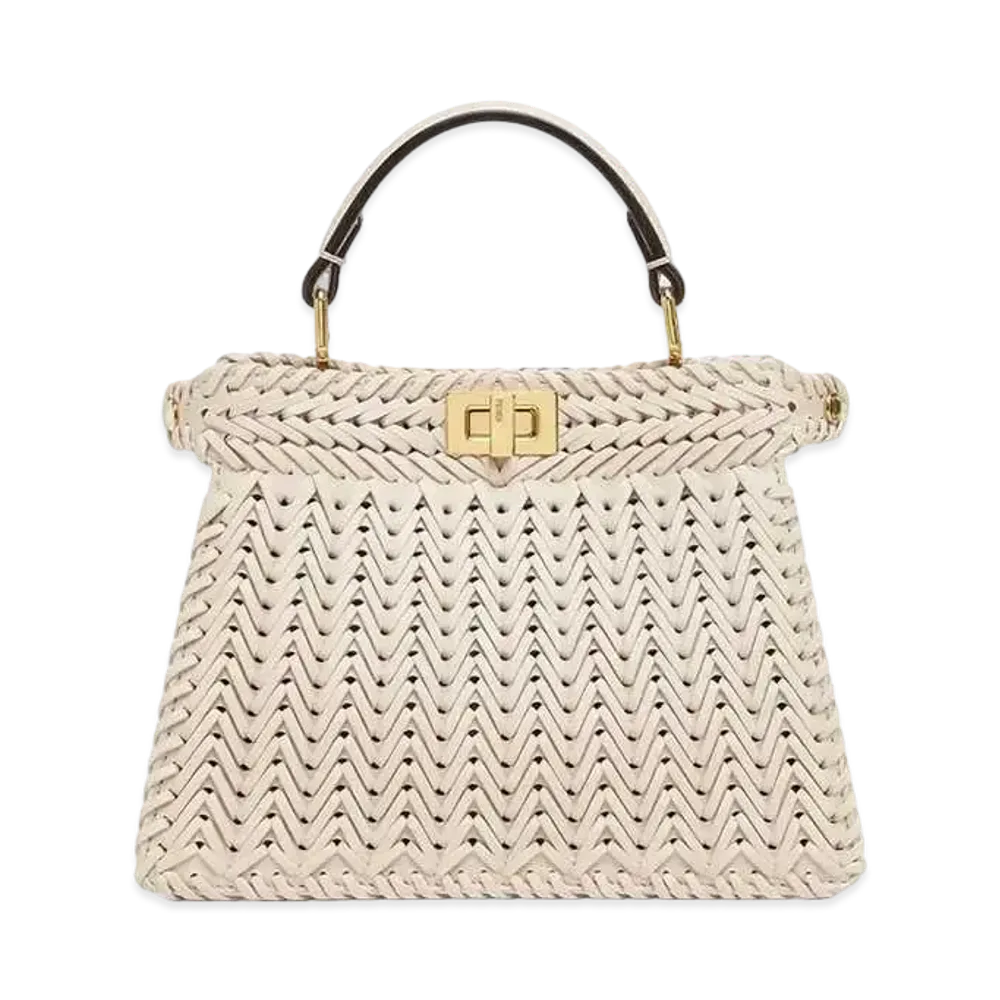 FENDI Peekaboo ISeeU Petite Interlace Leather Bag "Camellia"