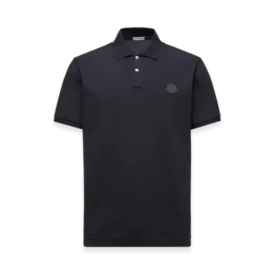 MONCLER Logo Patch Cotton Piquet Polo Shirt "Navy Blue"