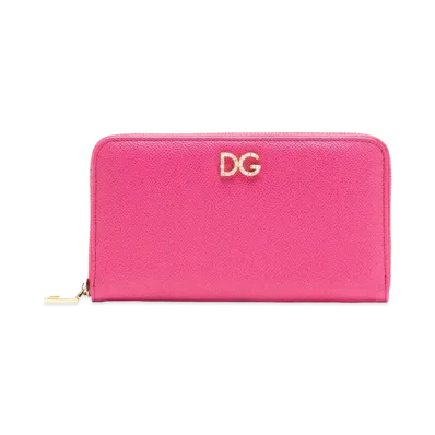 Dolce&Gabbana Zip Around Wallet Dauphine Calfskin Logo Crystal "Pink"