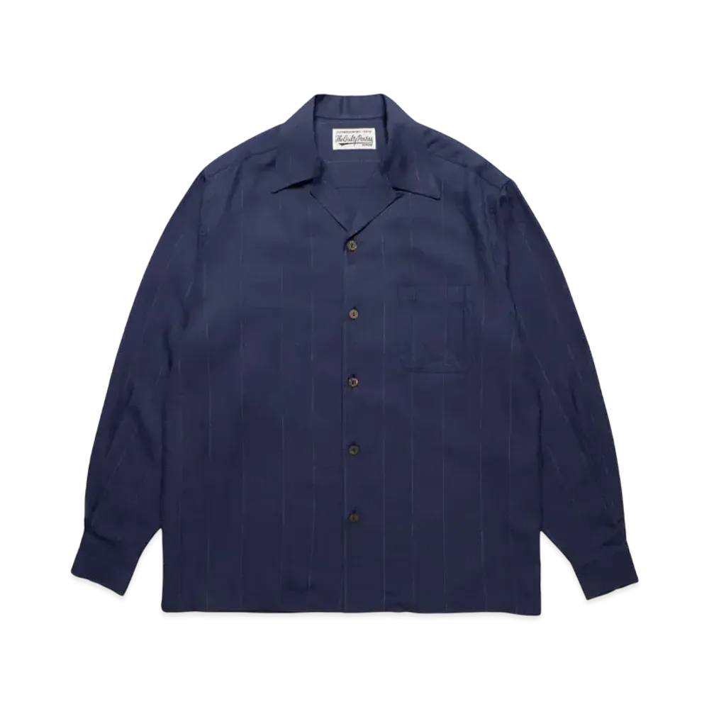 WACKO MARIA Kasuri Striped Open Collar Shirt "Navy"