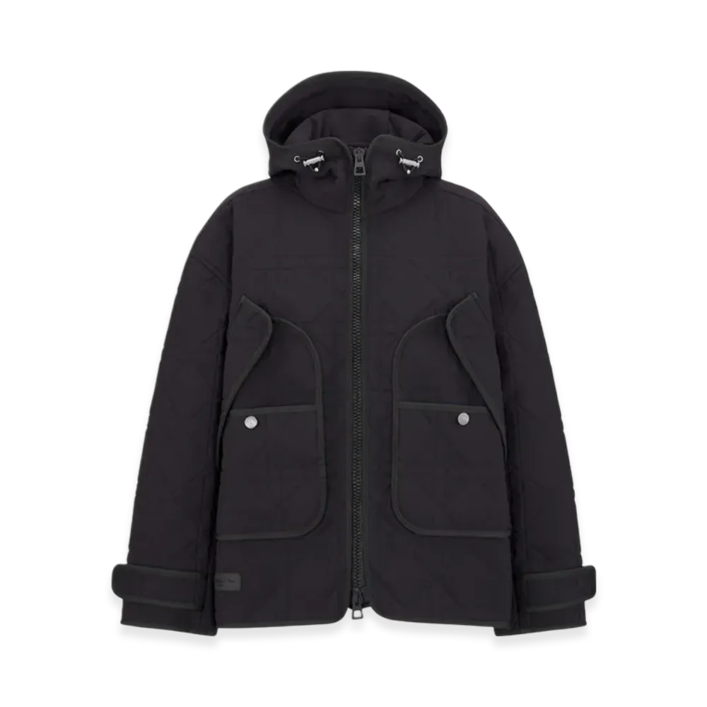 Dior Women's Quilted Technical Taffeta Macrocannage Hooded Anorak "Black"