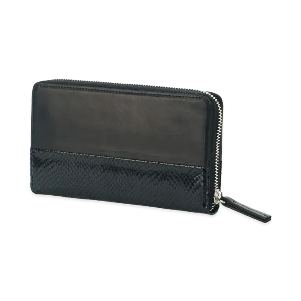 Yohji Yamamoto COW LEATHER SNAKE PATTERN COMBI 3 SIDE LONG WALLET "Black/Black"