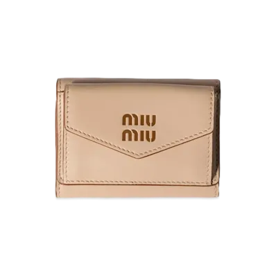 MIU MIU Leather Wallet "Cord Beige/Cognac Brown"