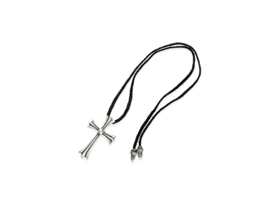 Chrome Hearts Large CH Cross Leather Braid W Bolo Tip Necklace "Black/Silver"