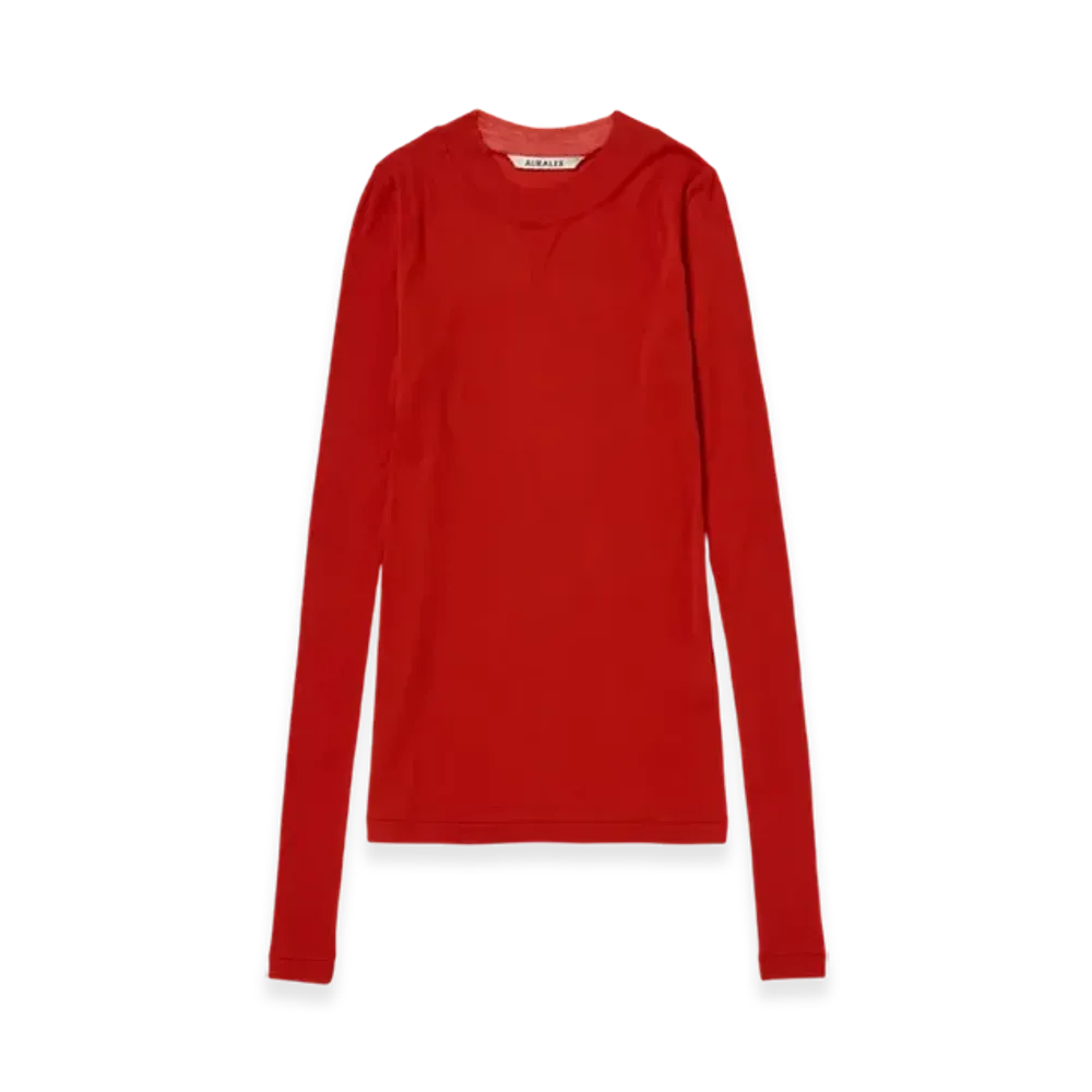 AURALEE Super High Gauge Sheer Rib L/S T-Shirt "Red"