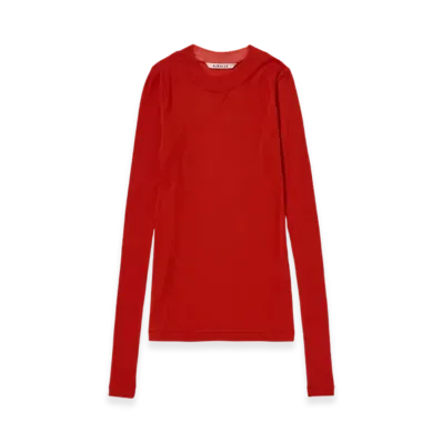 AURALEE Super High Gauge Sheer Rib L/S T-Shirt "Red"