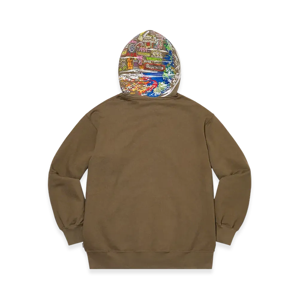 Supreme Globe Zip Up Hooded Sweatshirt "Dark Olive"