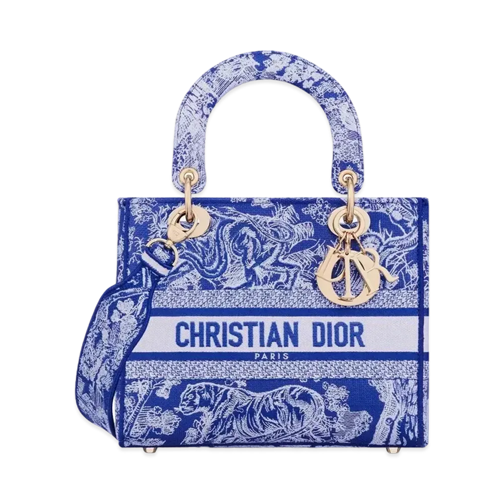 Dior Medium Lady D Lite Bag Toile De Jouy Reverse Embroidery "Fluorescent Blue"
