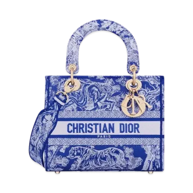 Dior Medium Lady D Lite Bag Toile De Jouy Reverse Embroidery "Fluorescent Blue"