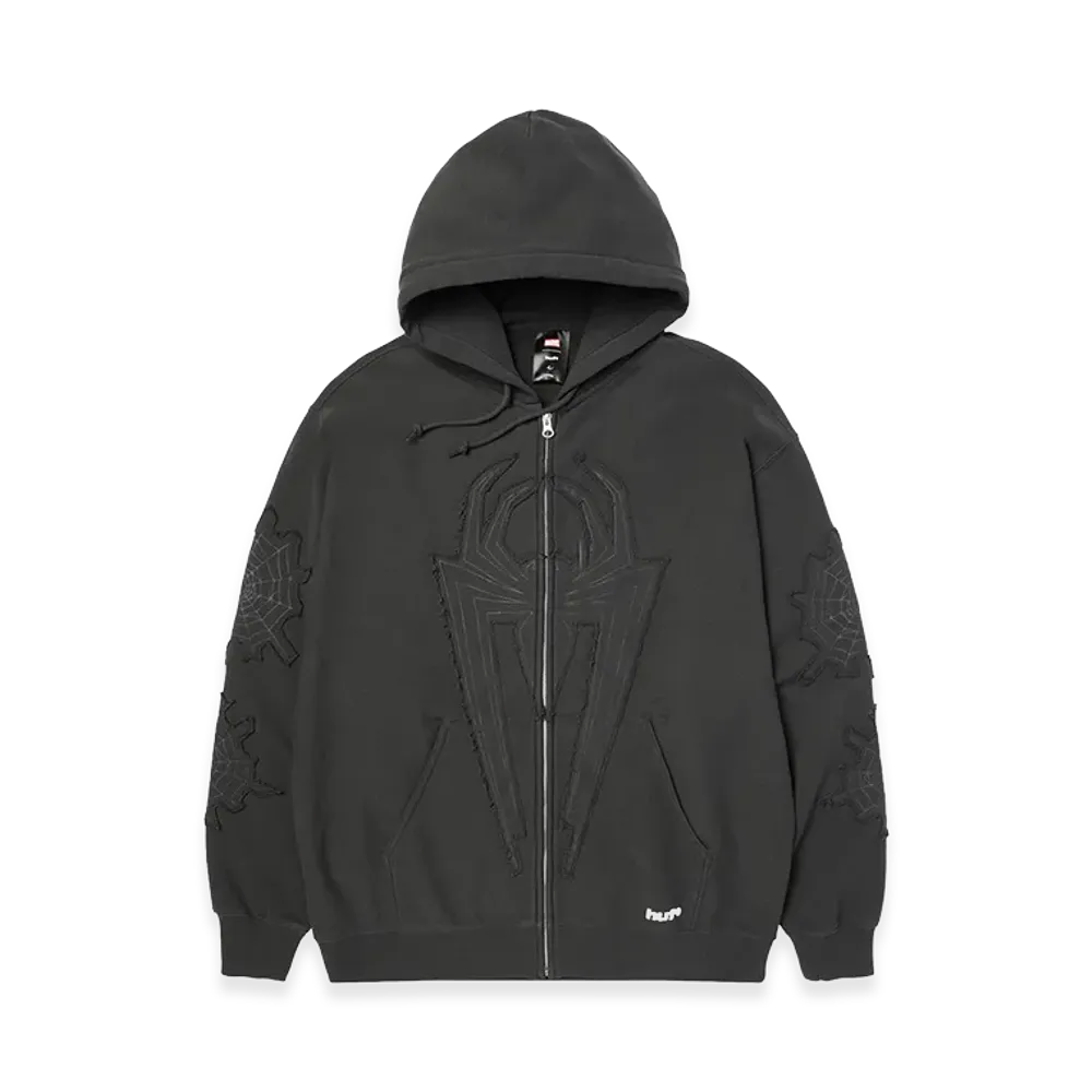HUF x Spider-Man Web Full Zip Washed Hoodie "Washed Black"