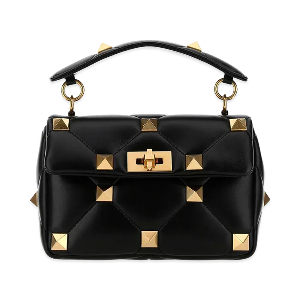 Valentino Women's Nappa Leather Medium Roman Stud Handbag "Black"