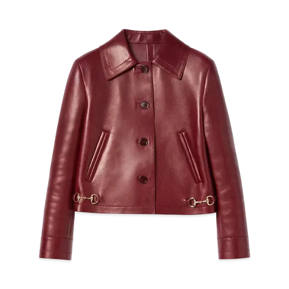 GUCCI Leather Jacket With Horsebit Detail "Rosso Ancola"