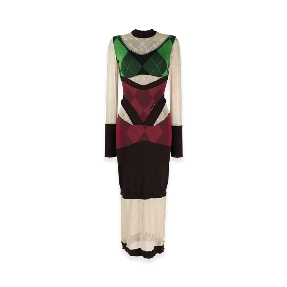 Marine Serre Women's Regenerated Lozenge Knit Fitted Dress "Multi"