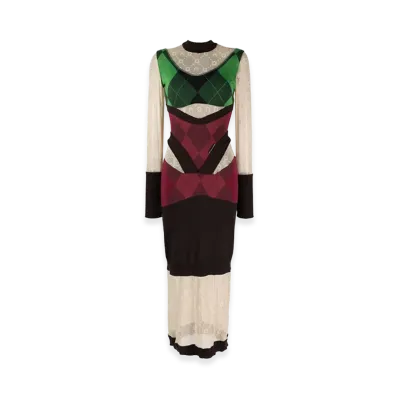 Marine Serre Women's Regenerated Lozenge Knit Fitted Dress "Multi"