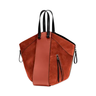 LOEWE Hammock Tote Bag In Calfskin And Suede "Dark Rust / Black"